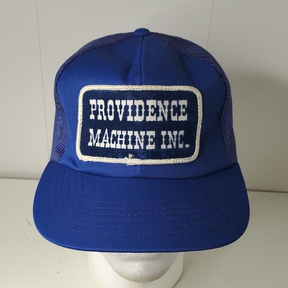 VTG Providence Machine Inc Patch Snapback Hat Trucker Cap Blue Gillette Bostitch - Picture 1 of 10